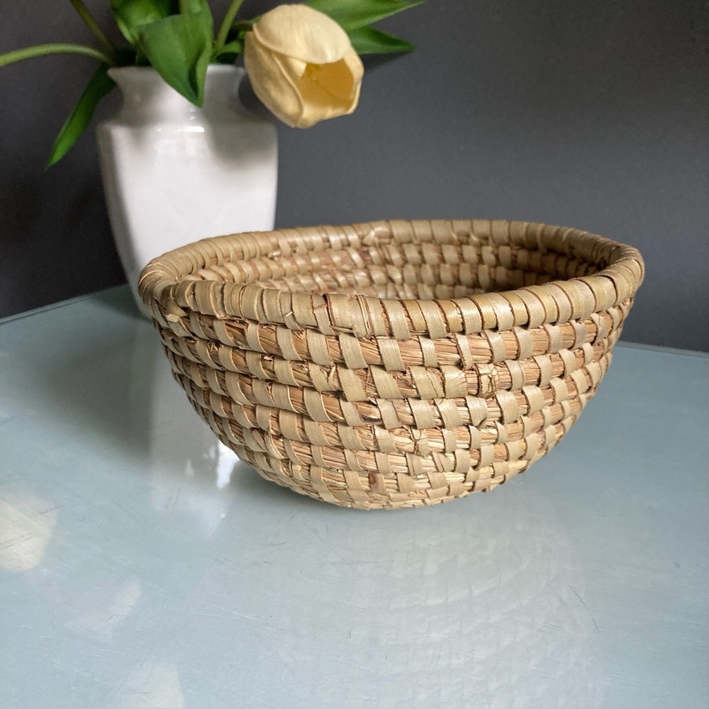 Woven Coiled Tan Natural Fiber Basket